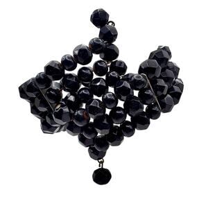 Black Glass Jet Beaded Wire Wrap Bracelet Faceted Coil Gothic Deco Statement Vtg